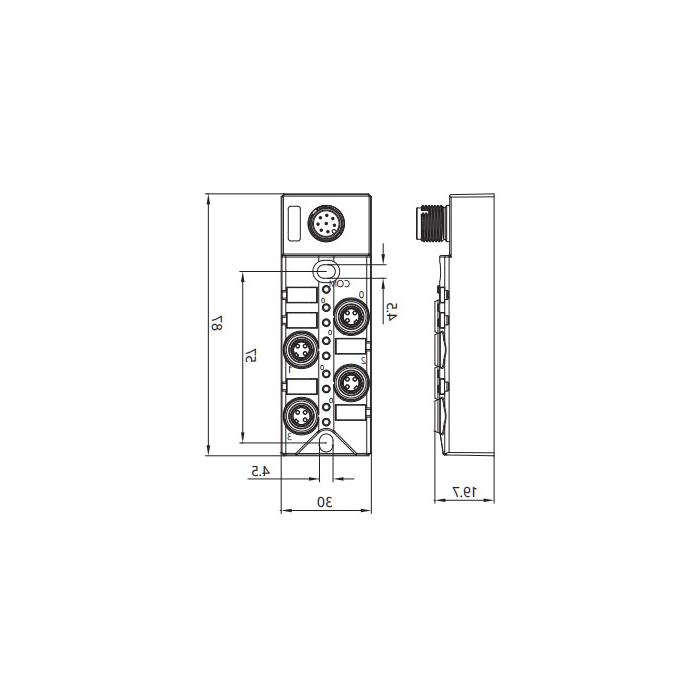 M8分线盒、PNP、4端口分体式、带LED、M12集成接口基座、23P4S1