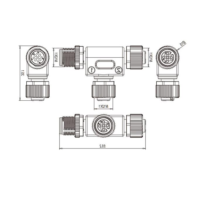 M12 5Pin公头/2M12 5Pin母头、T型连接器、0C4555