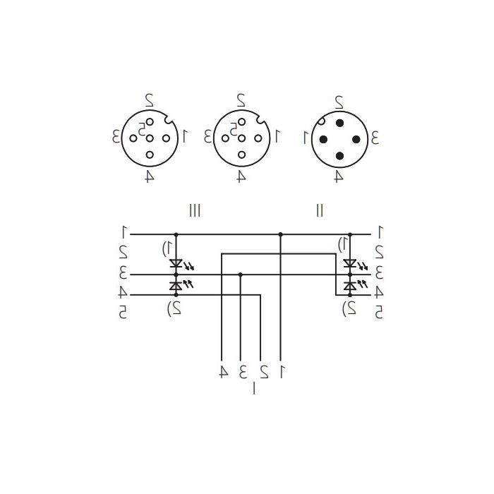 M12 4Pin公头/2M12 3Pin母头90°、带LED灯、Y型预铸PVC非柔性电缆、灰色护套、64D443-XXX